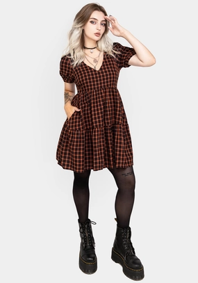 Terra Check Mini Smock Dress - Orange Dresses Womens - wedding guest outfits