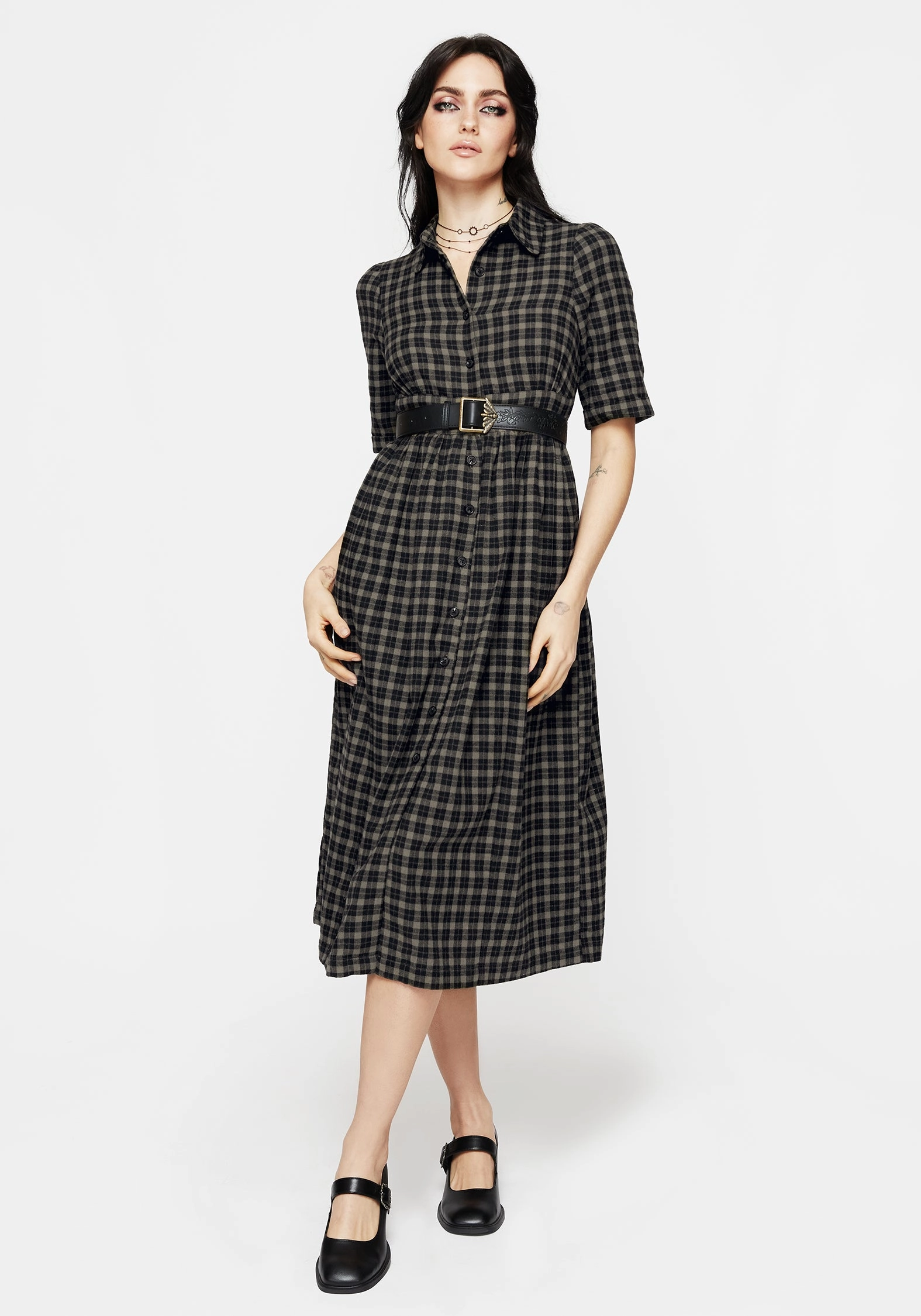 Terra Midi Smock Shirt Dress - Olive Dresses Womens - wedding guest outfits