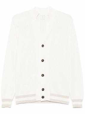 Textured Knit Cardigan With Ribbed Collar And Contrasting Stripes winter sweaters outlet