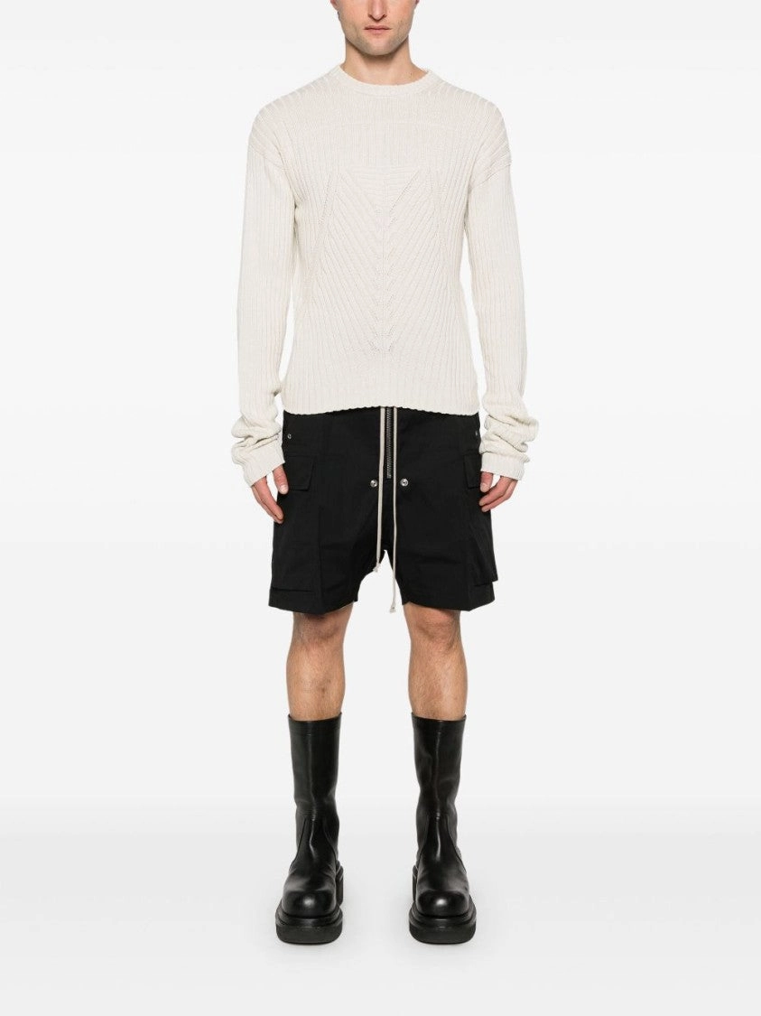 Textured Knit Sweater With Extra-Long Sleeves And Straight Hem