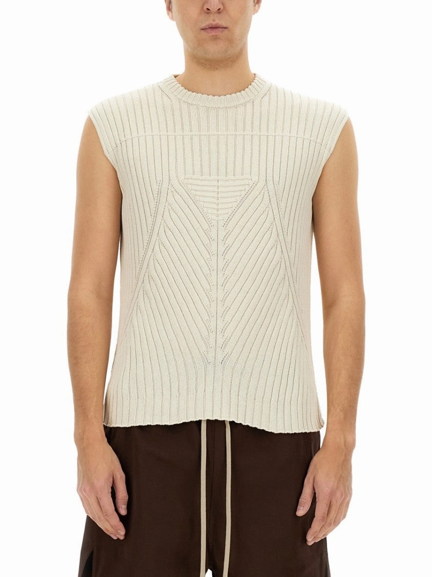 Textured Ribbed Knitted Vest With Geometric Pattern designer sweaters outlet