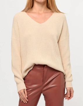 Thali V Neck Sweater In Cream chunky knit discount