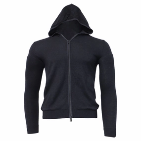 Theory Knitted Zipped Hoodie in Navy Blue Wool winter sweaters outlet