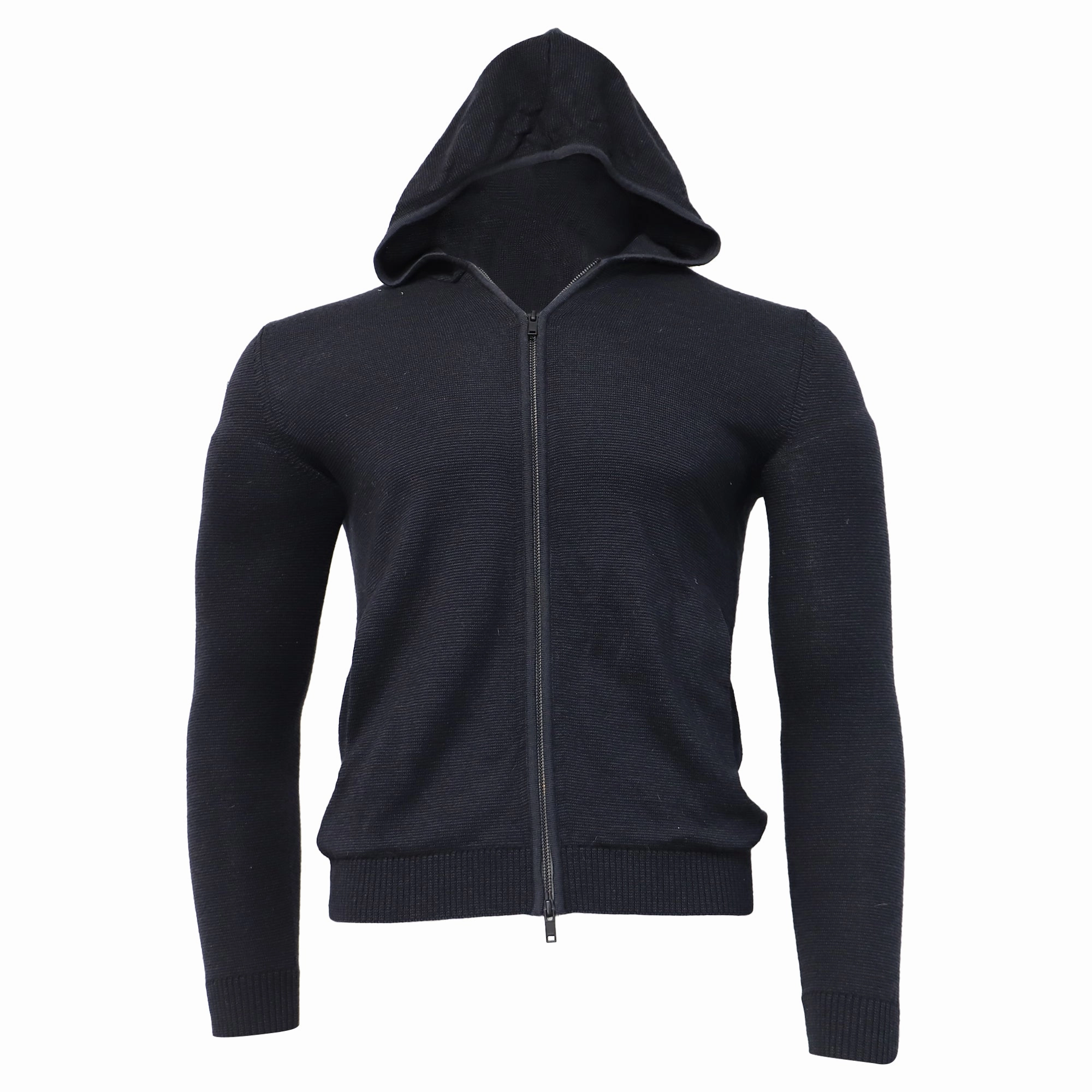 Theory Knitted Zipped Hoodie in Navy Blue Wool winter sweaters outlet