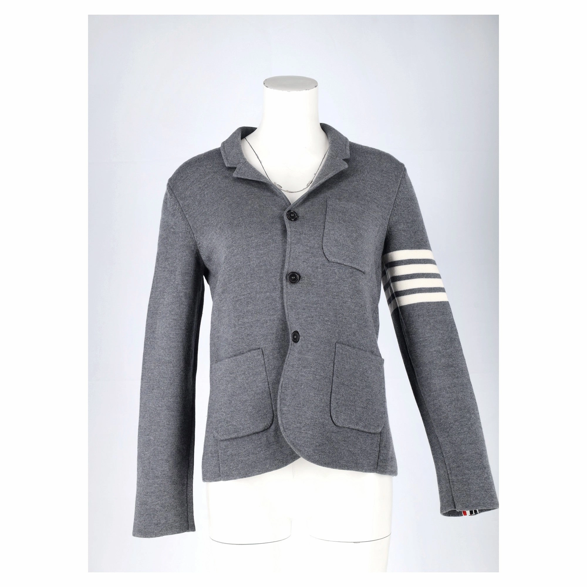 Thom Browne 4-Bar Knit Blazer in Grey Wool