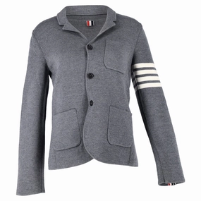 Thom Browne 4-Bar Knit Blazer in Grey Wool knit sweaters cheap