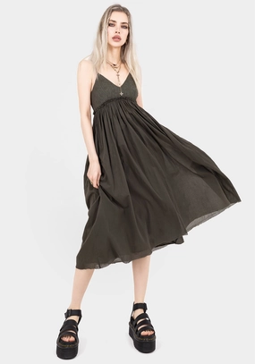 Thyme Cotton Plunge Neck Cami Midi Dress Dresses Womens - summer dresses discount