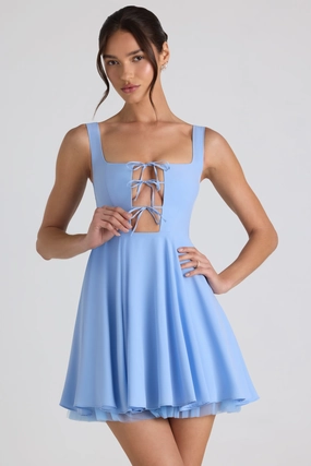 Tie-Detail A-Line Micro Mini Dress in Sky Blue Dresses - wrap dresses discount