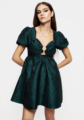 Tiffany Jacquard Puff Sleeve Mini Dress - Green Dresses Womens - beach dresses cheap