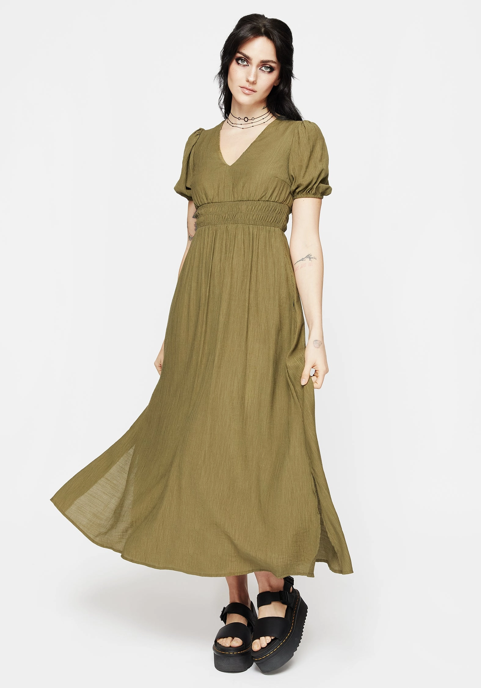 Tryphena Shirred V Neck Midaxi Dress Dresses Womens - wedding guest outfits