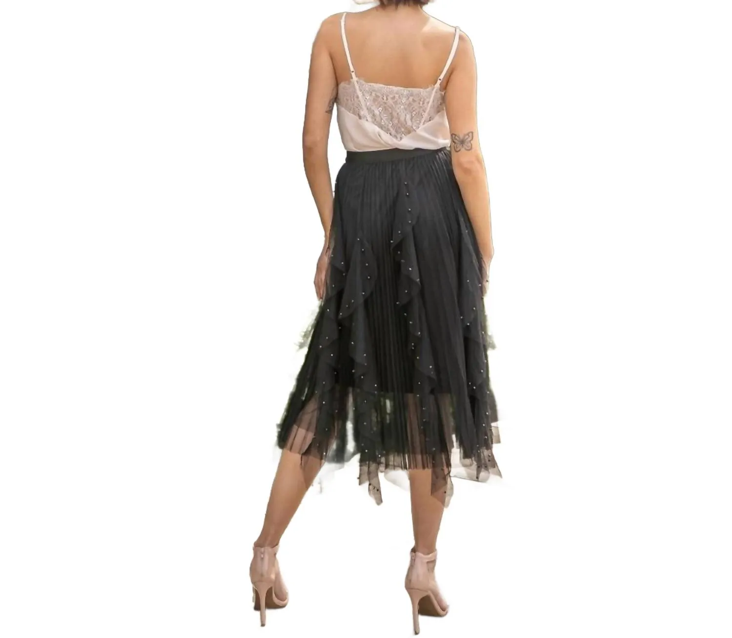 Tulle Skirt With Pearl Detail In Black