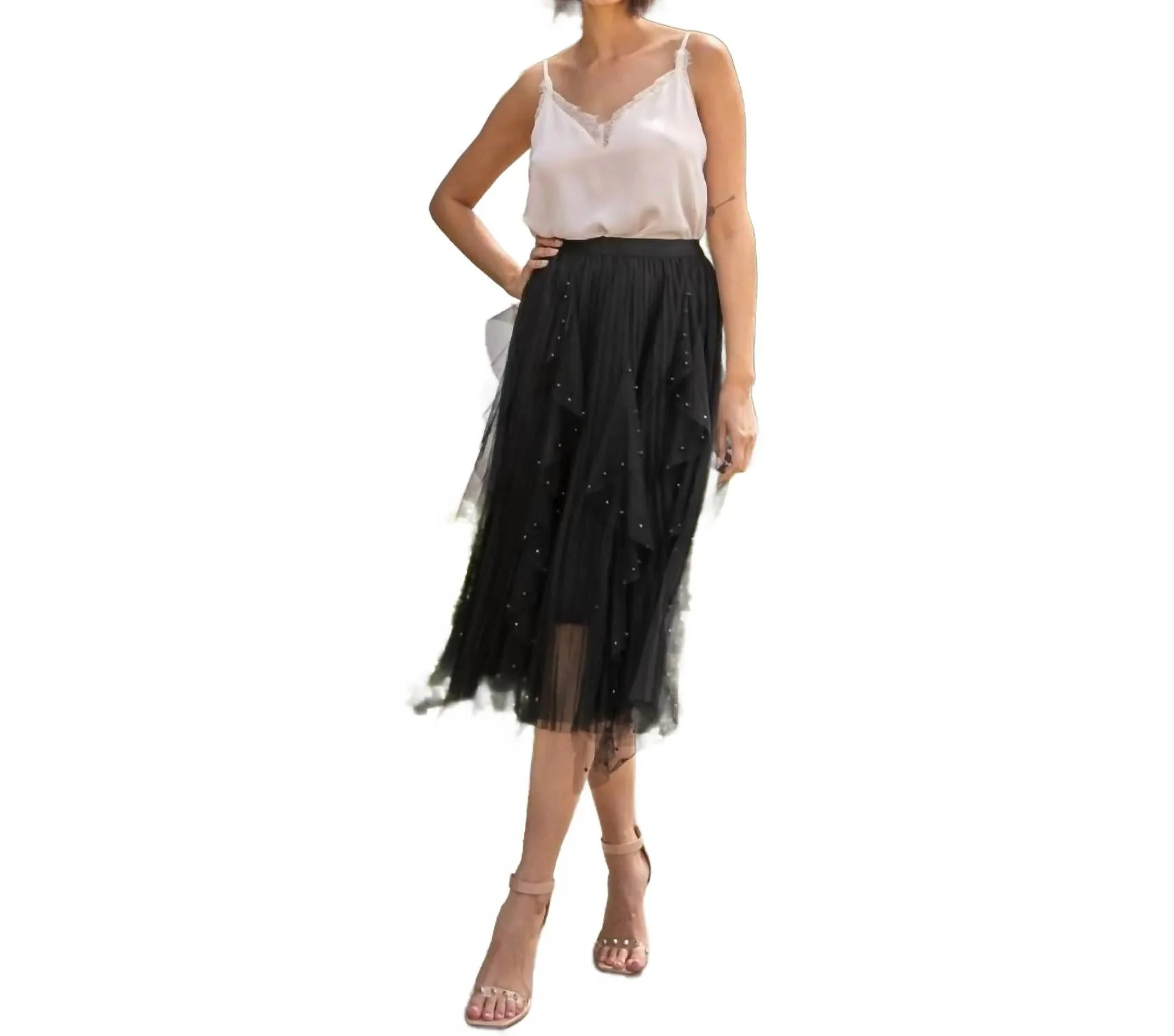 Tulle Skirt With Pearl Detail In Black
