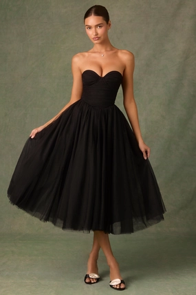 Tulle Corset Midaxi Dress in Black Dresses - sundresses outlet
