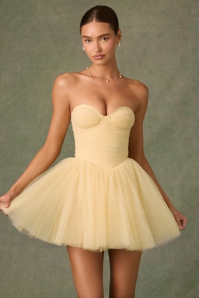 Tulle Corset Mini Dress in Yellow Dresses - lace dresses best price