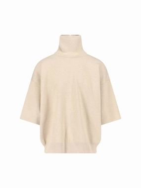 Turtleneck Sweater In Beige Virgin Wool Dropped Shoulders designer sweaters outlet