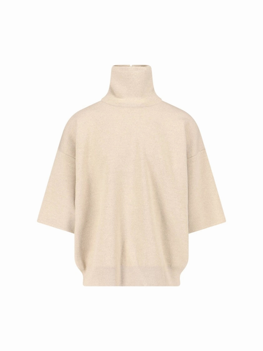 Turtleneck Sweater In Beige Virgin Wool Dropped Shoulders designer sweaters outlet