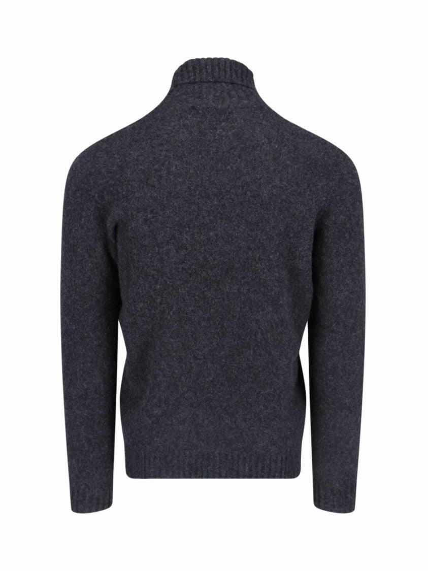 Turtleneck Sweater In Grey Wool Ribbed Trim