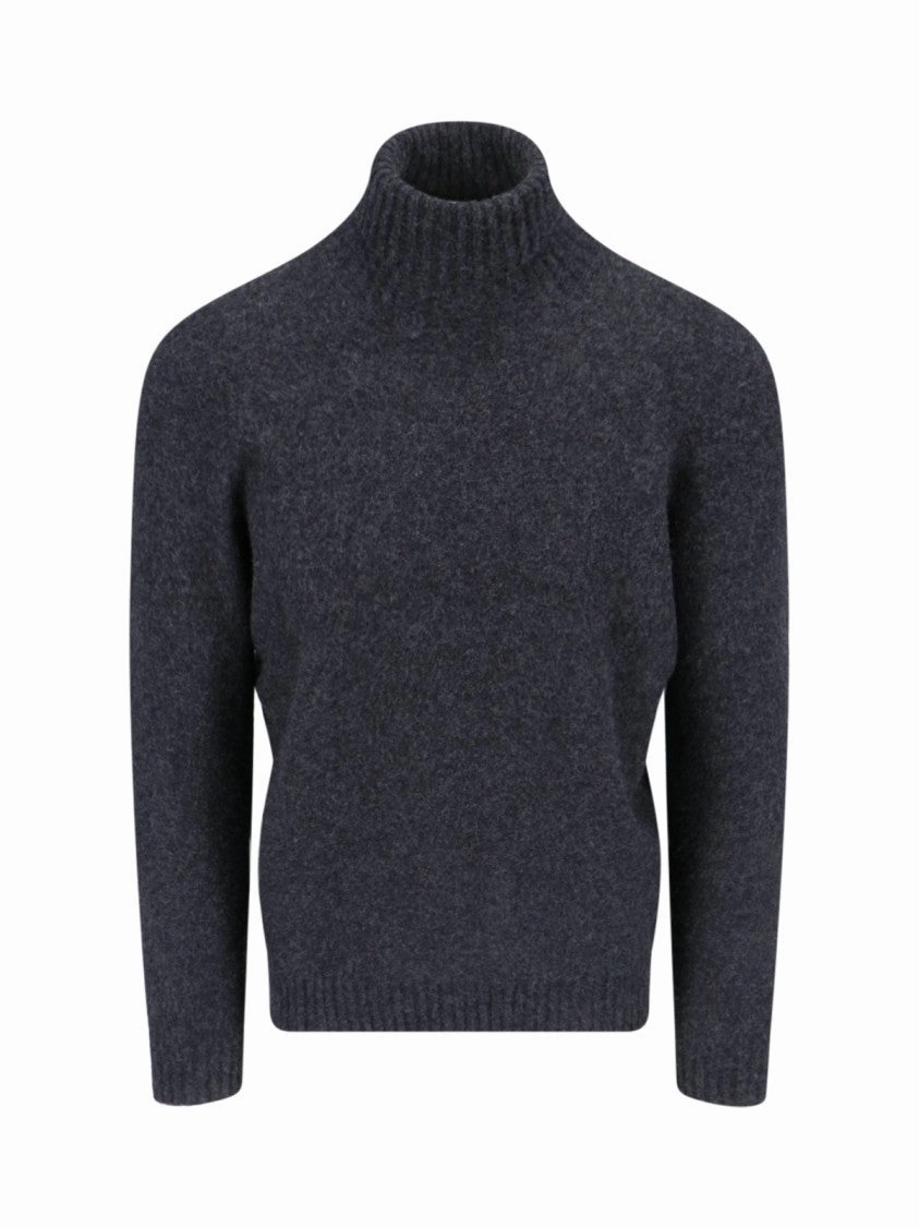 Turtleneck Sweater In Grey Wool Ribbed Trim designer sweaters outlet