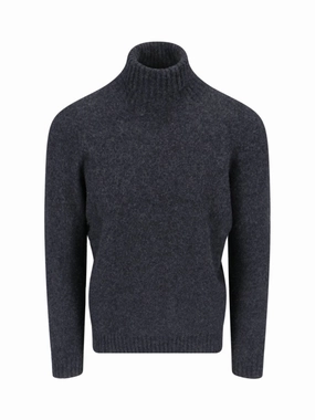 Turtleneck Sweater In Grey Wool Ribbed Trim designer sweaters outlet