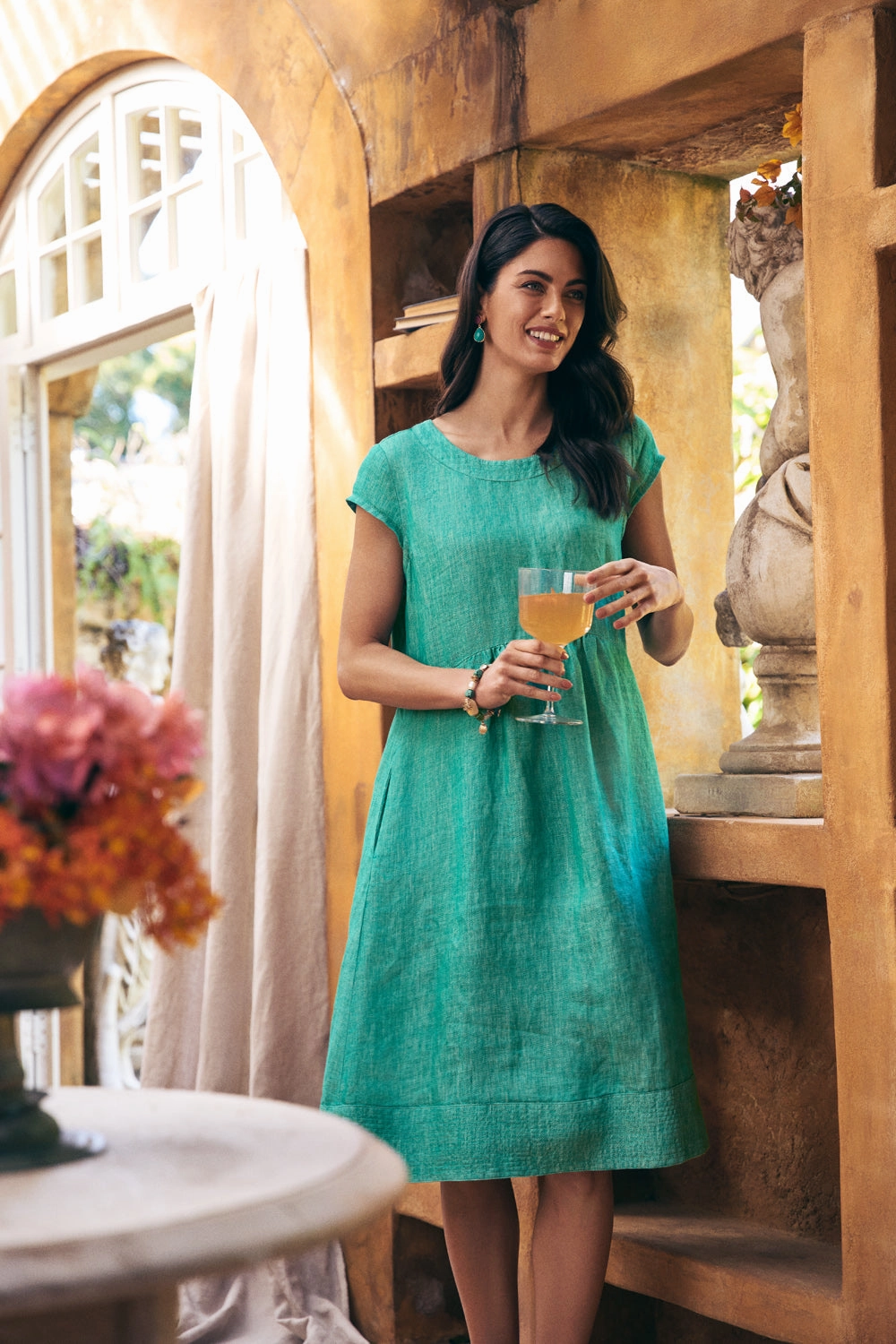 Twill Hemp Linen Shift Dress - Viridian