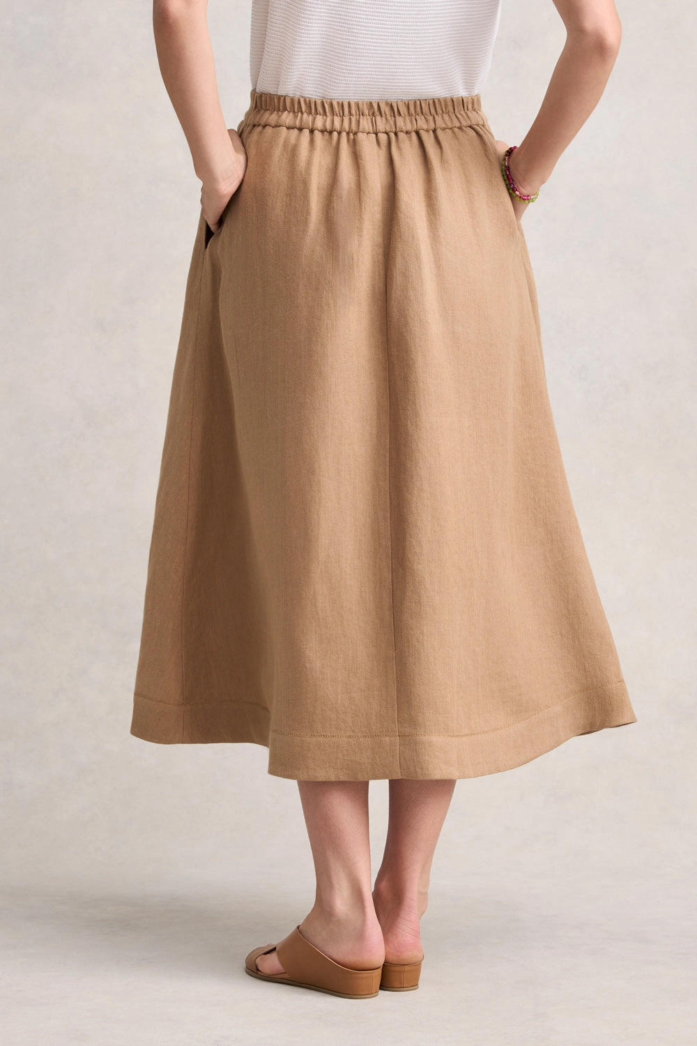 Twill Linen Midi Skirt - Camel Twill