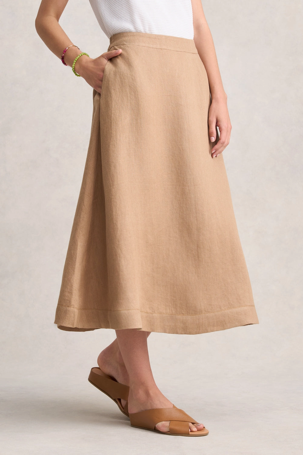 Twill Linen Midi Skirt - Camel Twill