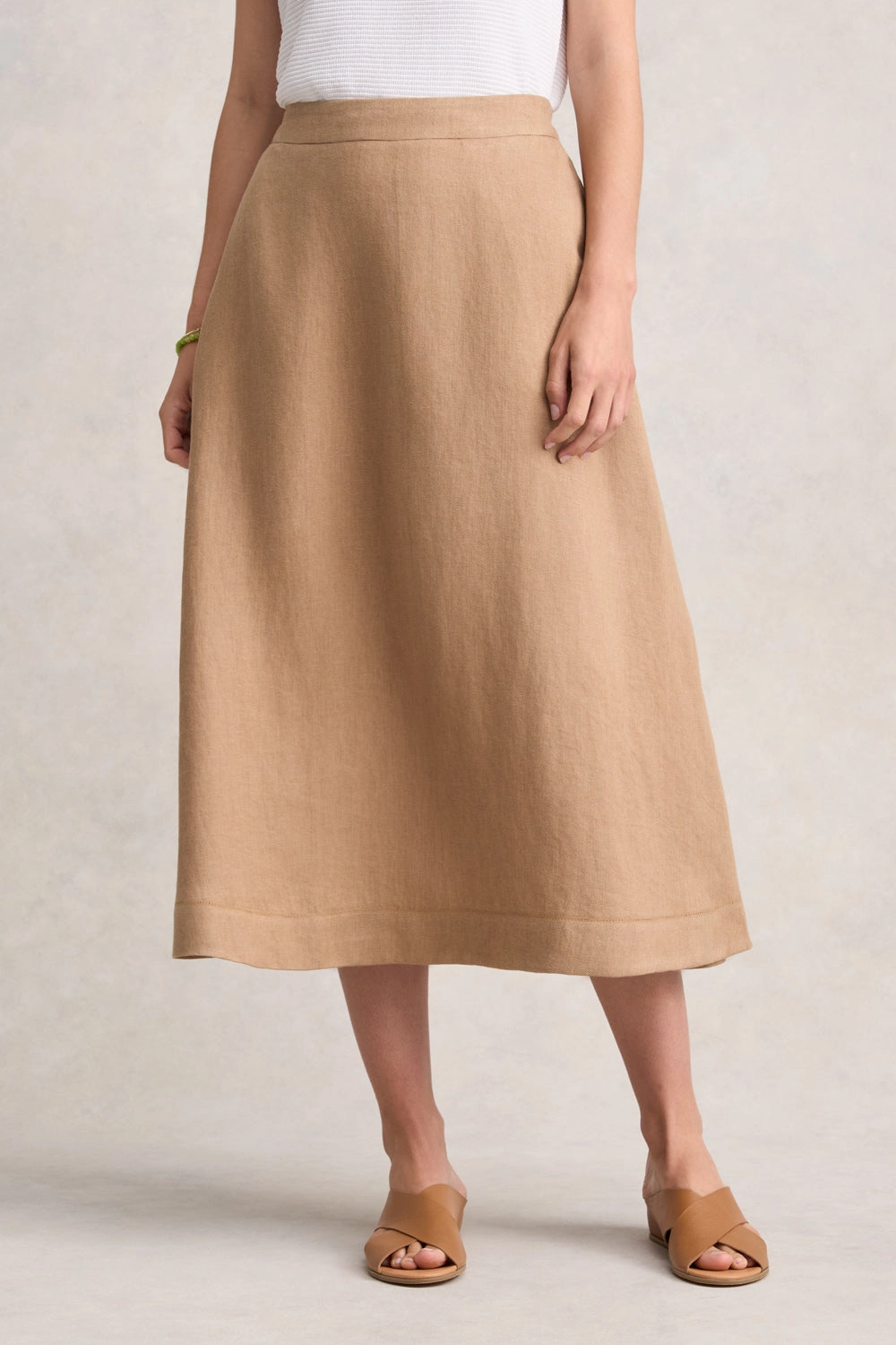 Twill Linen Midi Skirt - Camel Twill