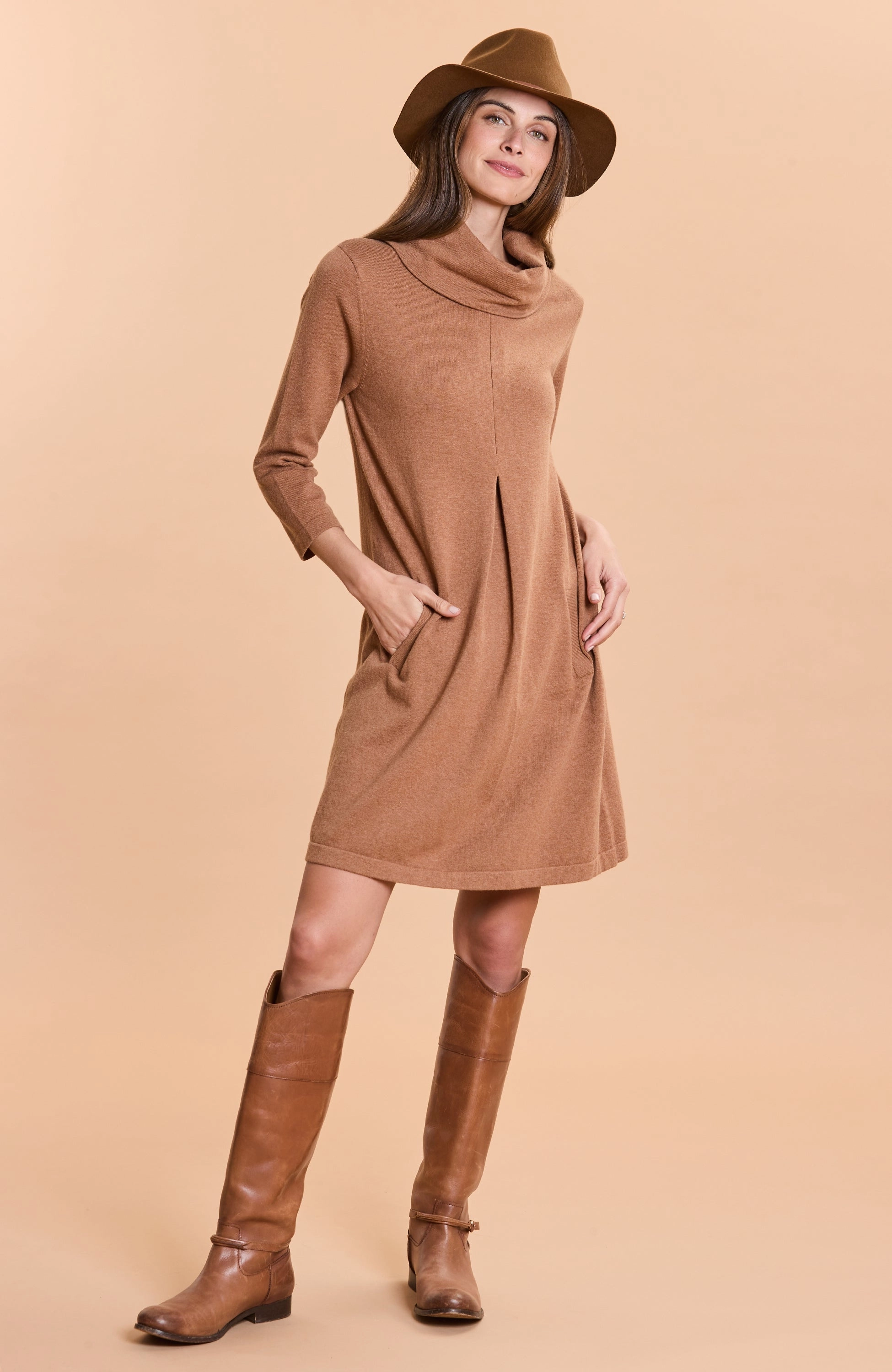Tyler Be Kim Cowl Dress - Camel Cotton Cashmere