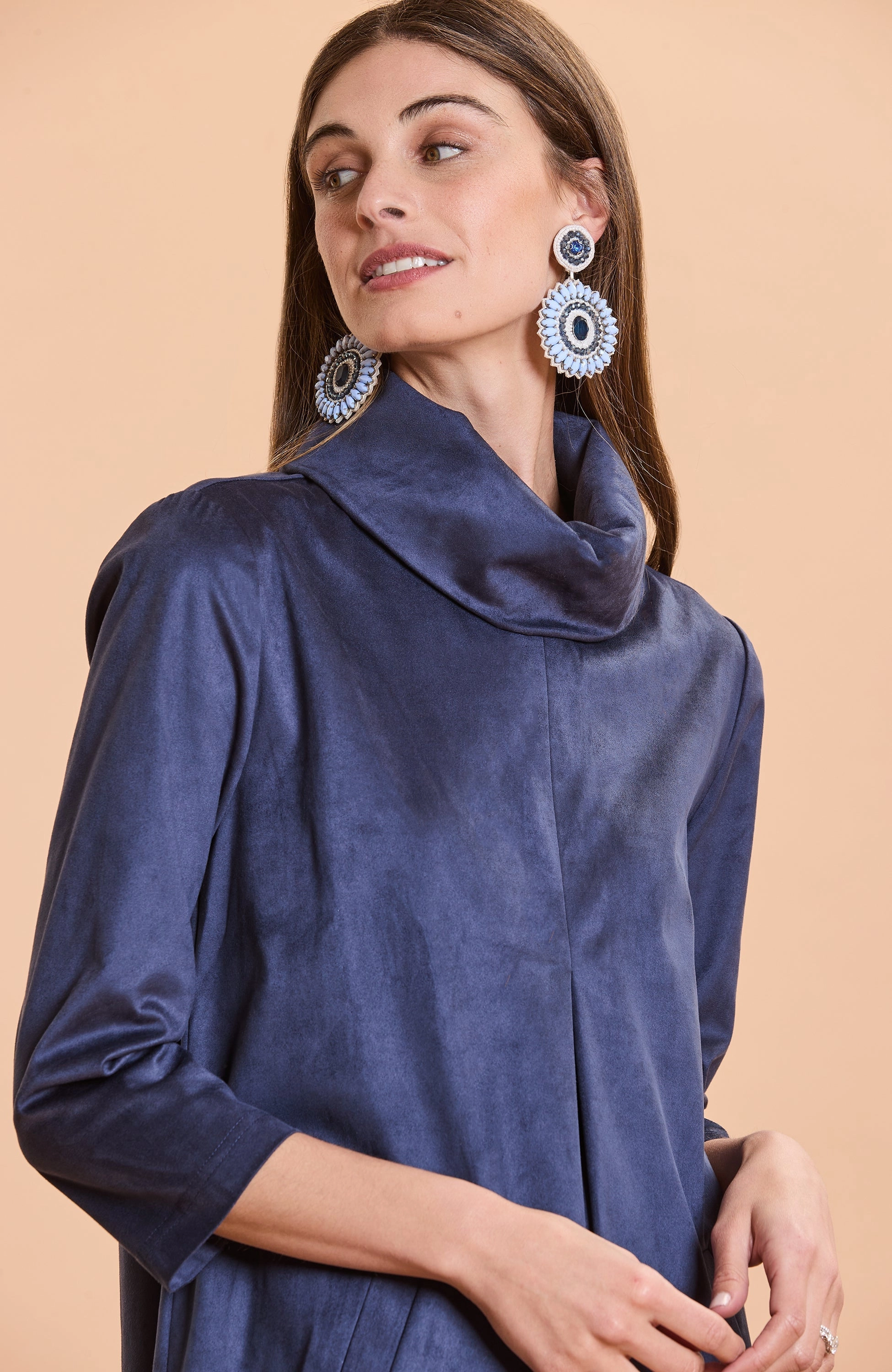 Tyler Be Kim Cowl Faux Suede Dress - Navy