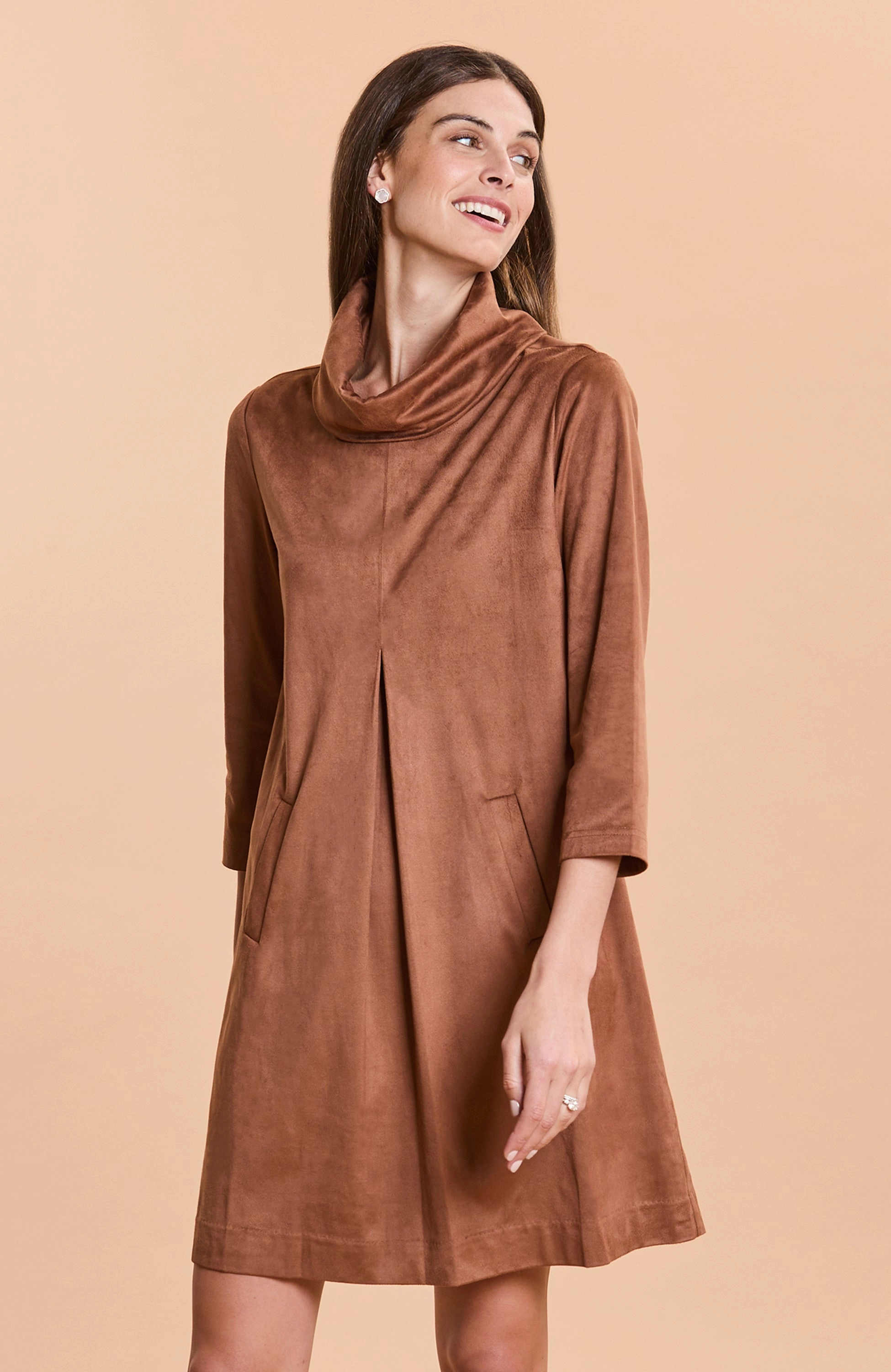 Tyler Be Kim Cowl Faux Suede Dress - Saddle maxi dresses clearance