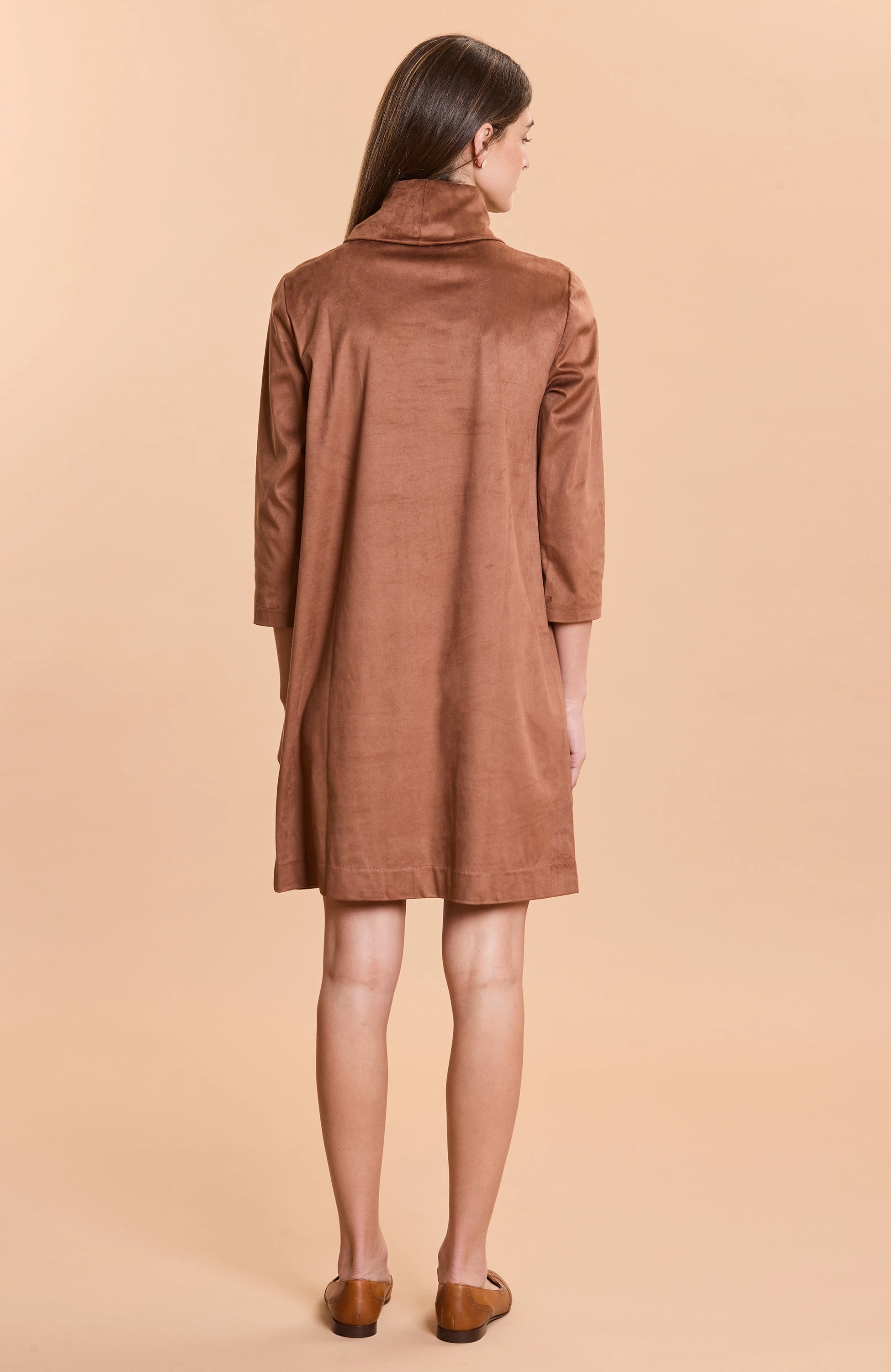 Tyler Be Kim Cowl Faux Suede Dress - Saddle