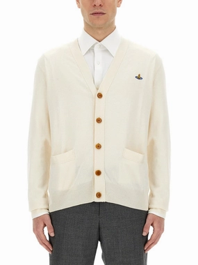 V-Neck Cardigan With Subtle Logo Detailing designer sweaters outlet