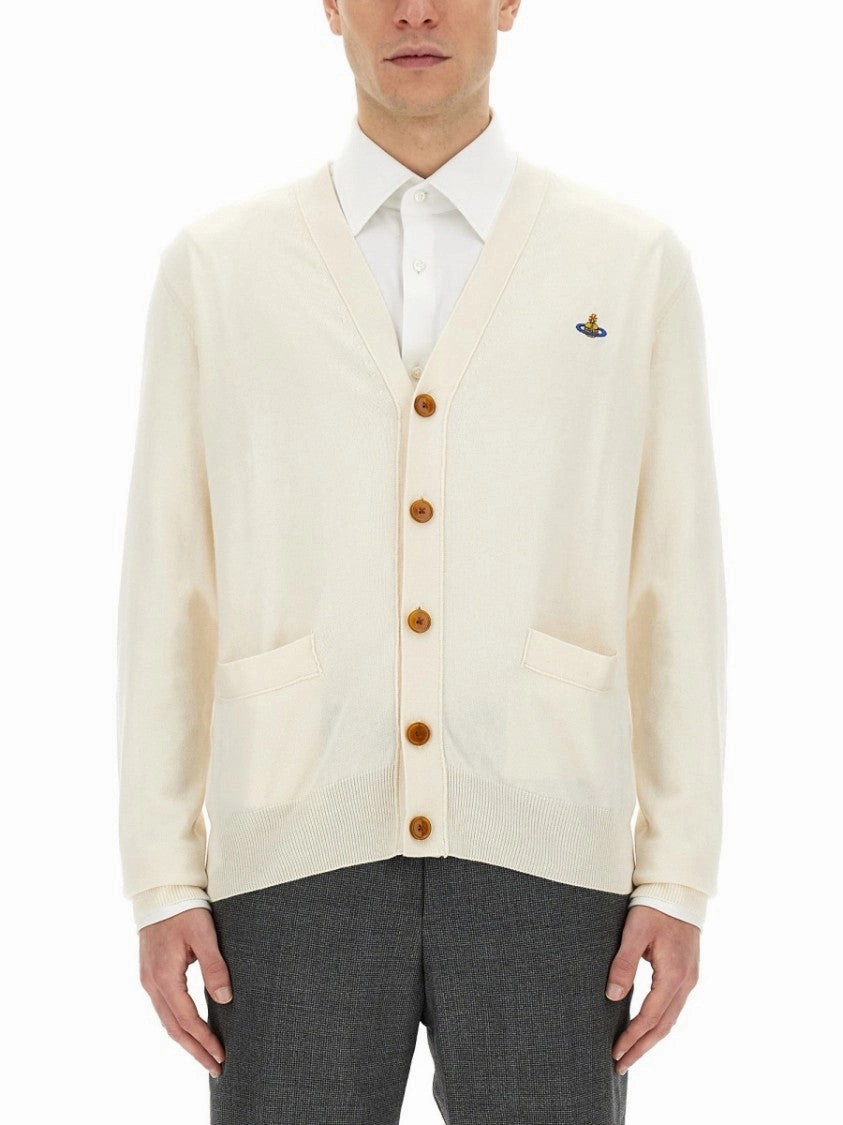 V-Neck Cardigan With Subtle Logo Detailing designer sweaters outlet
