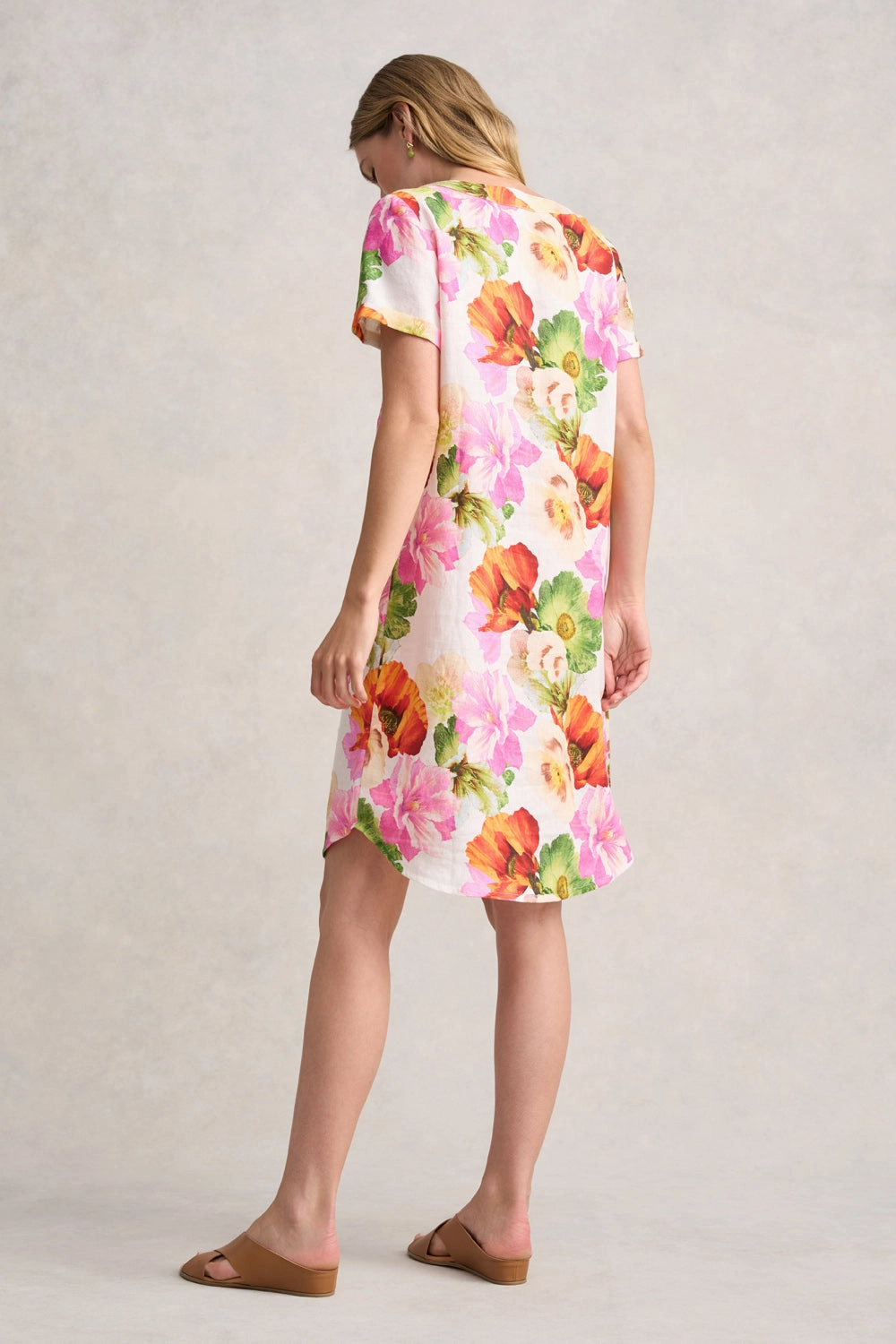 V-Neck Linen Dress - Multi Floral