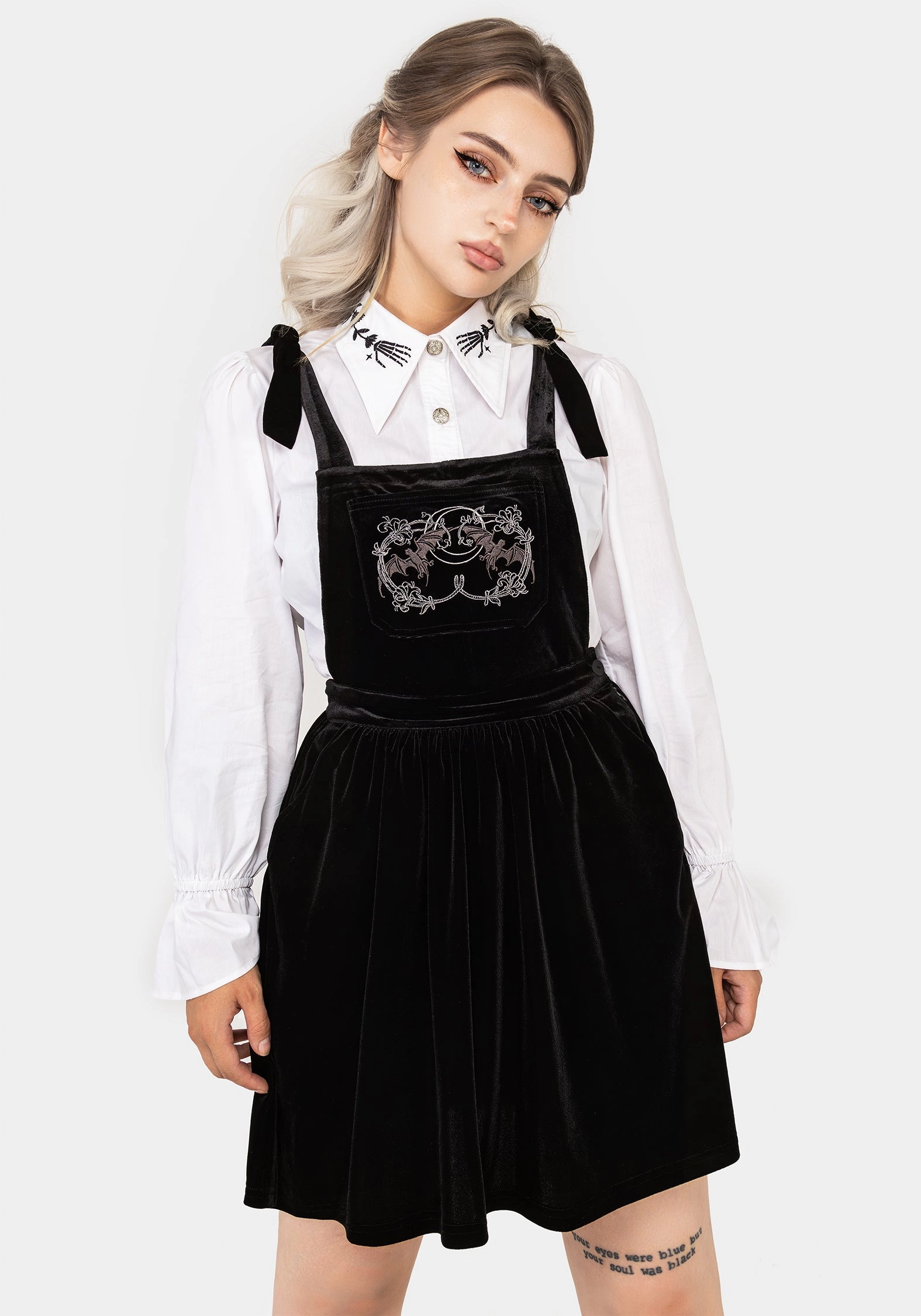 Vampyrum Bat Embroidered Mini Pinafore Dress Dresses Womens - beach dresses cheap