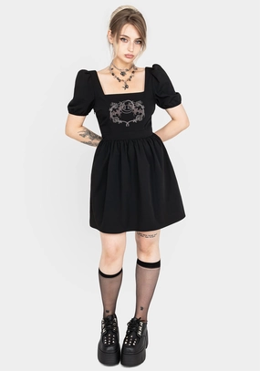 Vampyrum Bat Embroidered Puff Sleeve Mini Dress Dresses Womens - summer dresses discount