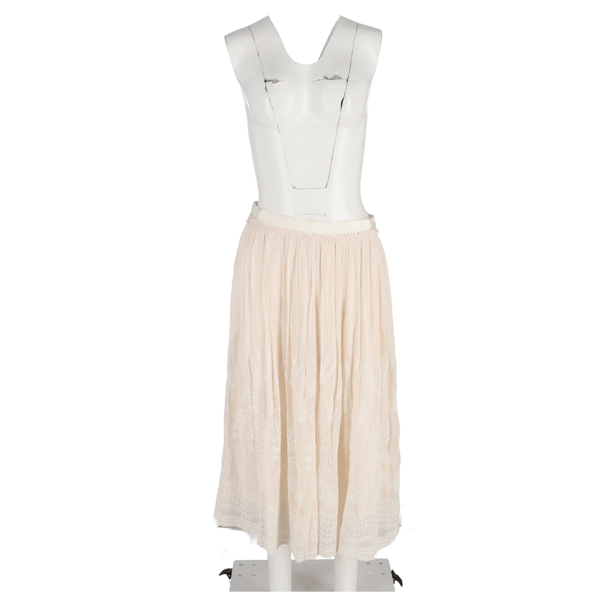 Vanessa Bruno Embroidered Midi Skirt in Nude Rayon