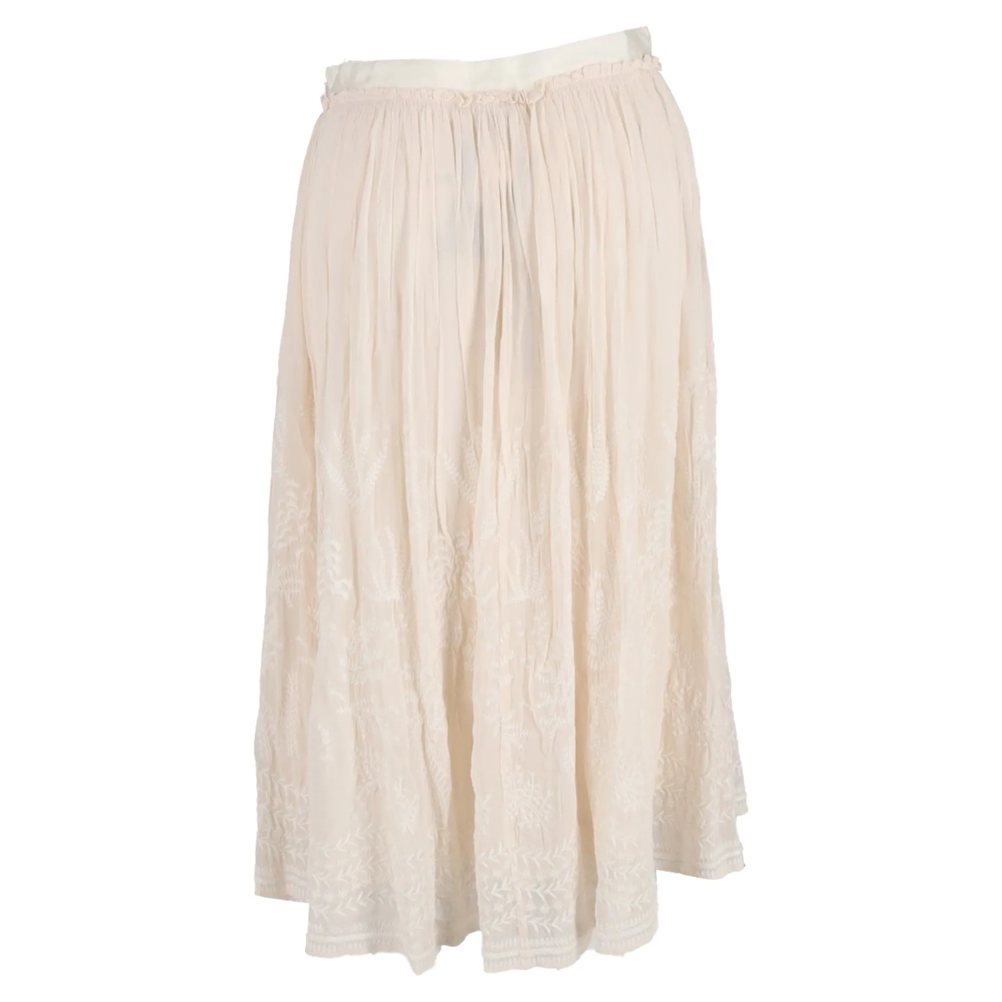 Vanessa Bruno Embroidered Midi Skirt in Nude Rayon