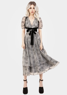 Vanessa Butterfly Print Organza Puff Sleeve Midaxi Dress Dresses Womens - summer dresses discount