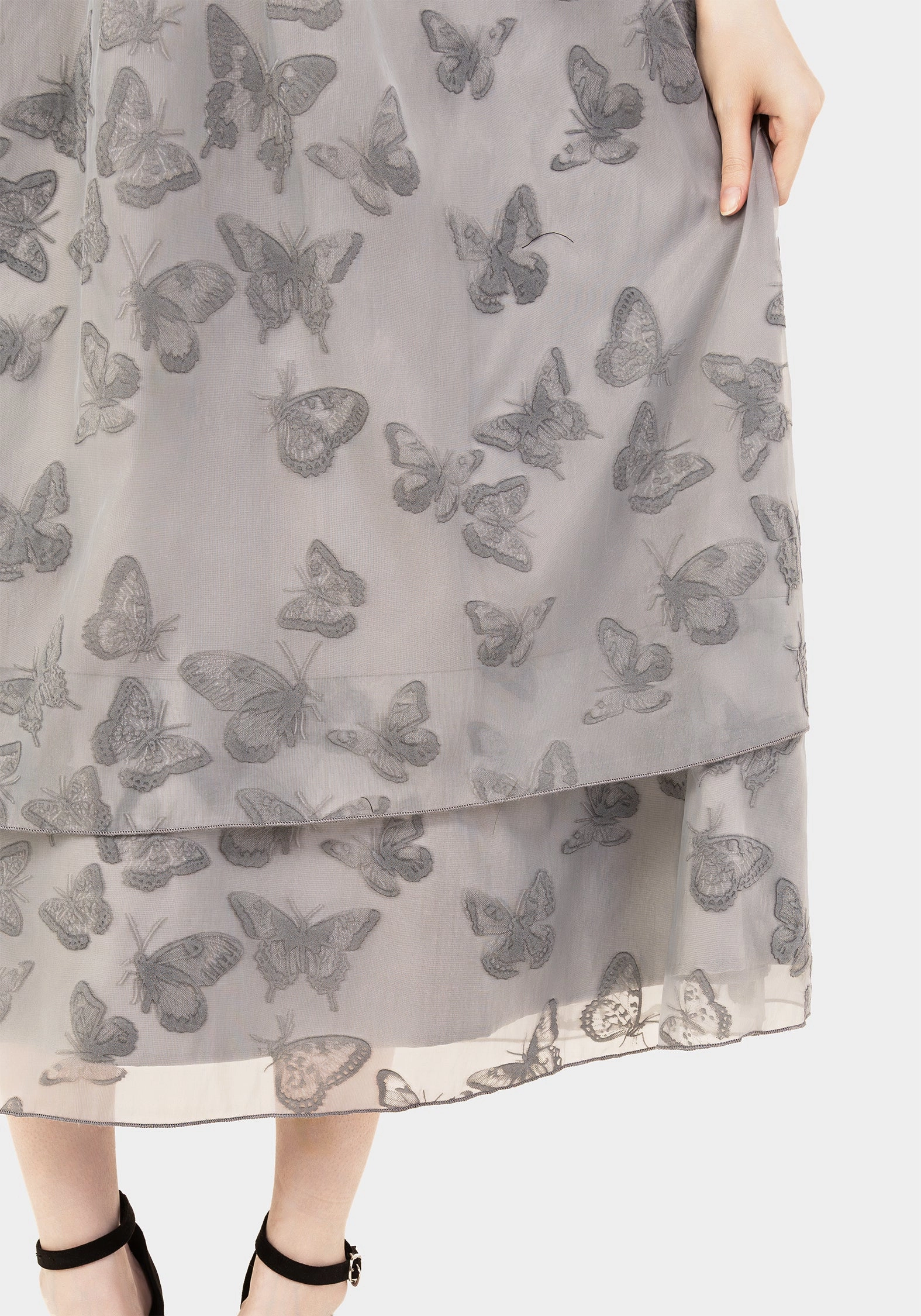 Vanessa Butterfly Print Organza Puff Sleeve Midaxi Dress