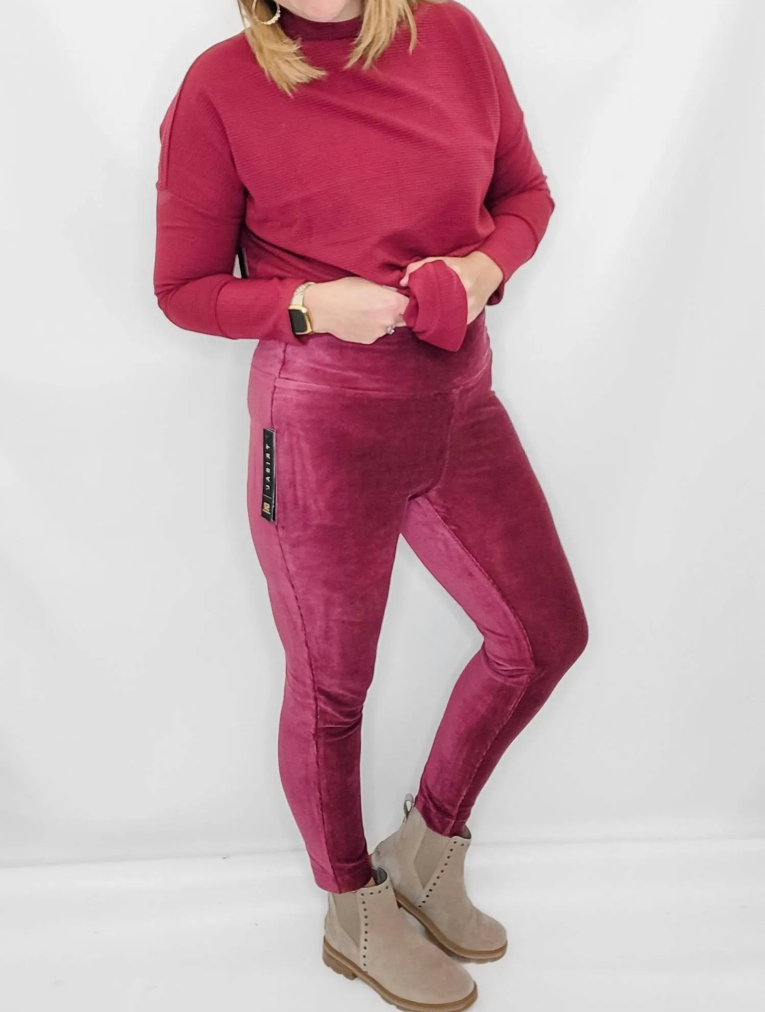 Velvet Flatten It Leggings In Ruby Wine