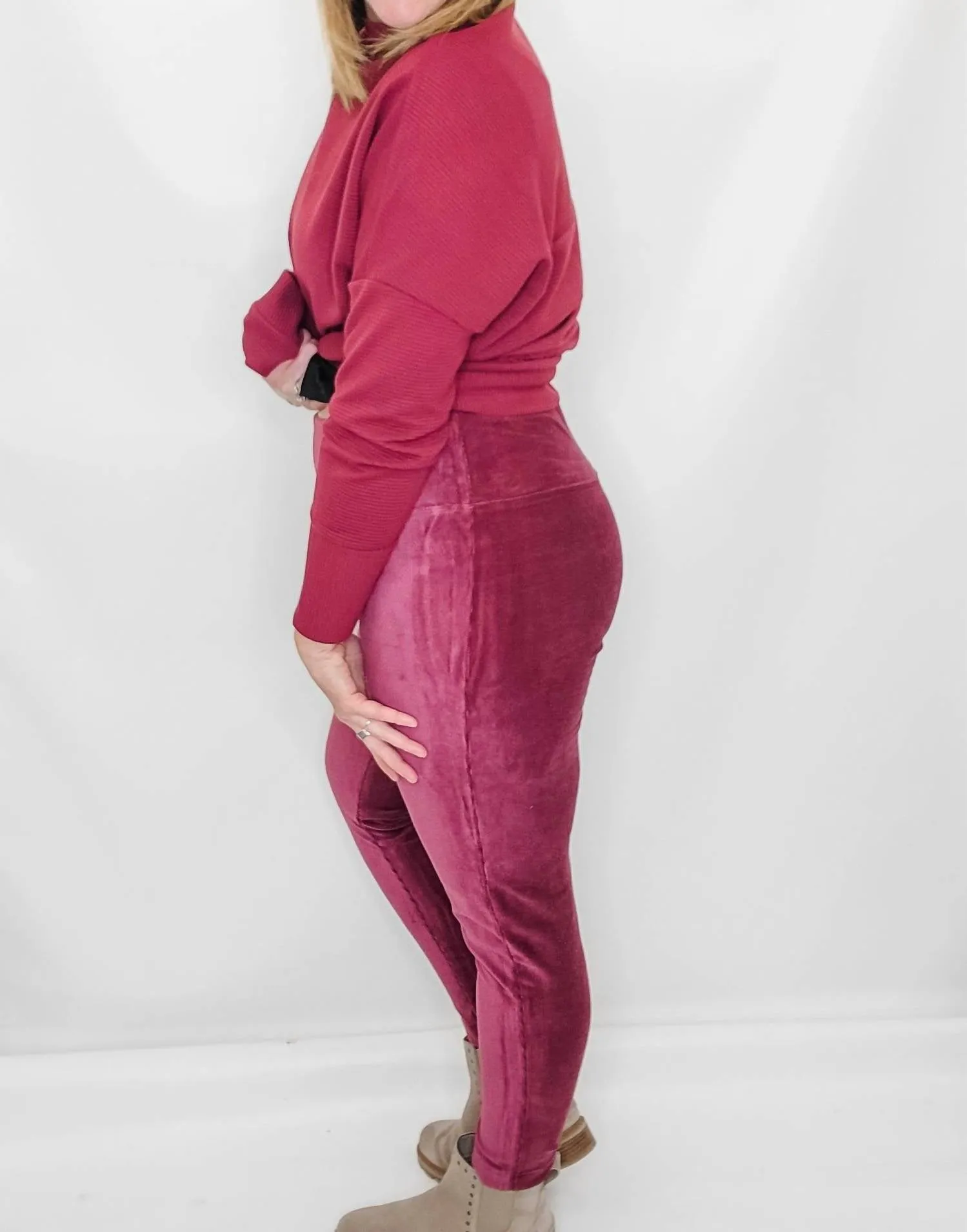 Velvet Flatten It Leggings In Ruby Wine