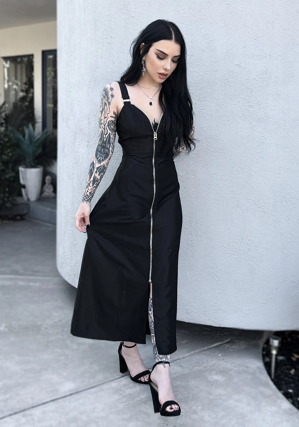Vengeance Zipped Slip Midaxi Dress Dresses Womens - beach dresses cheap