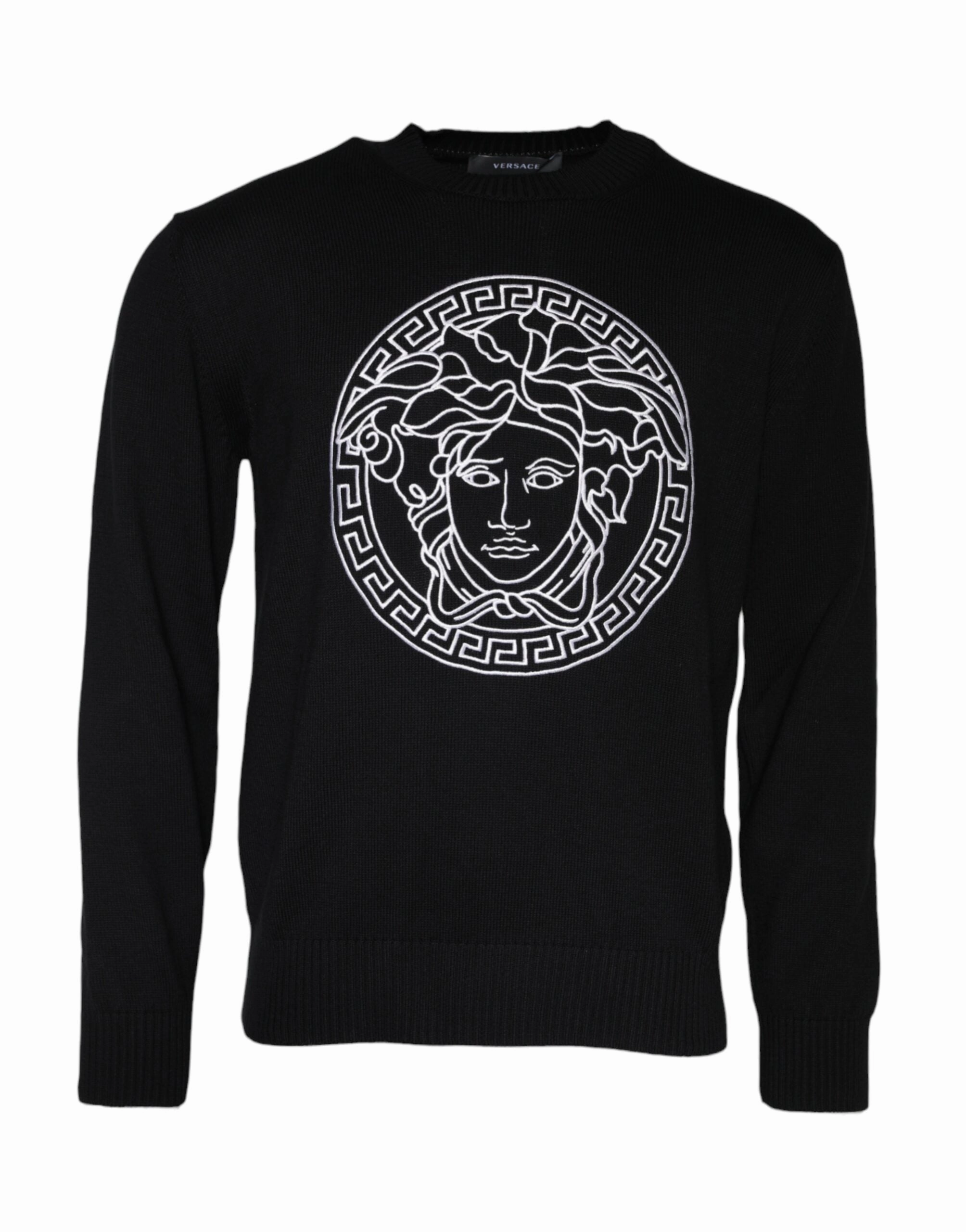 Versace Medusa Embroidery Crew Neck Pullover Men's Sweater chunky knit discount