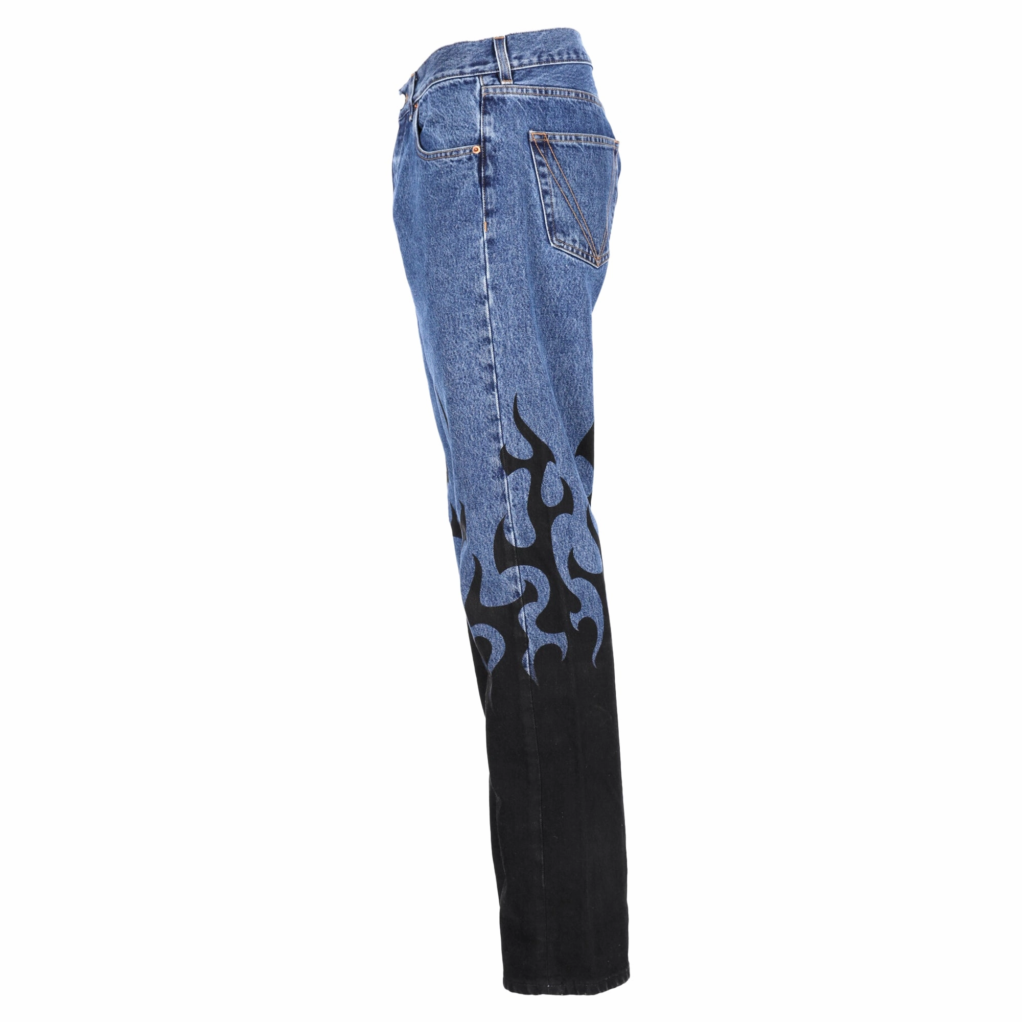 Vetements Flame Print Straight-Leg Jeans in Blue Cotton Denim