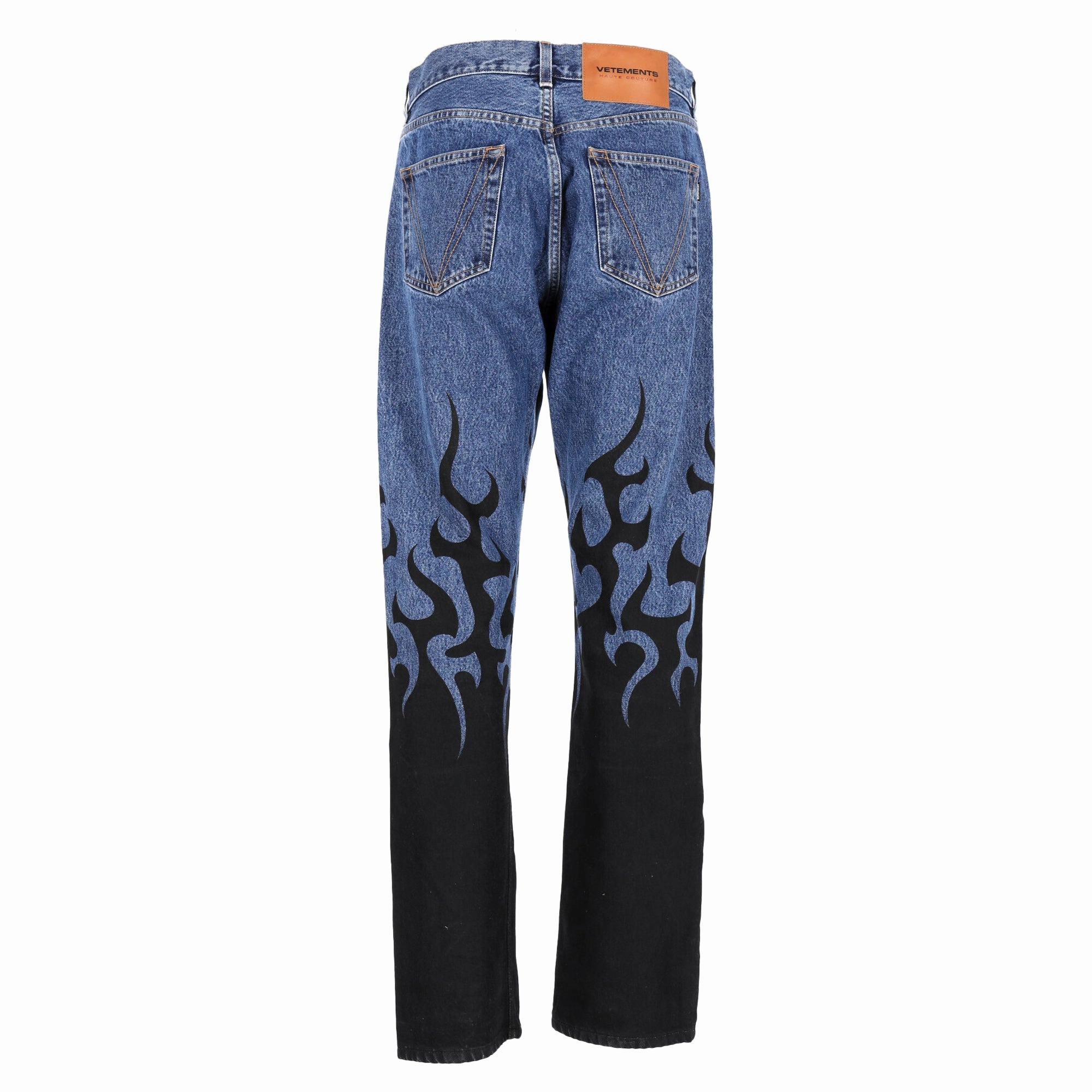 Vetements Flame Print Straight-Leg Jeans in Blue Cotton Denim