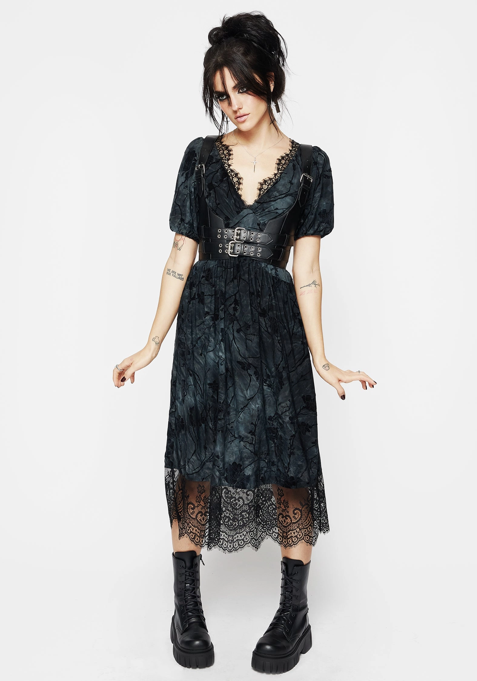 Vice Lace Trim Velour Midi Dress