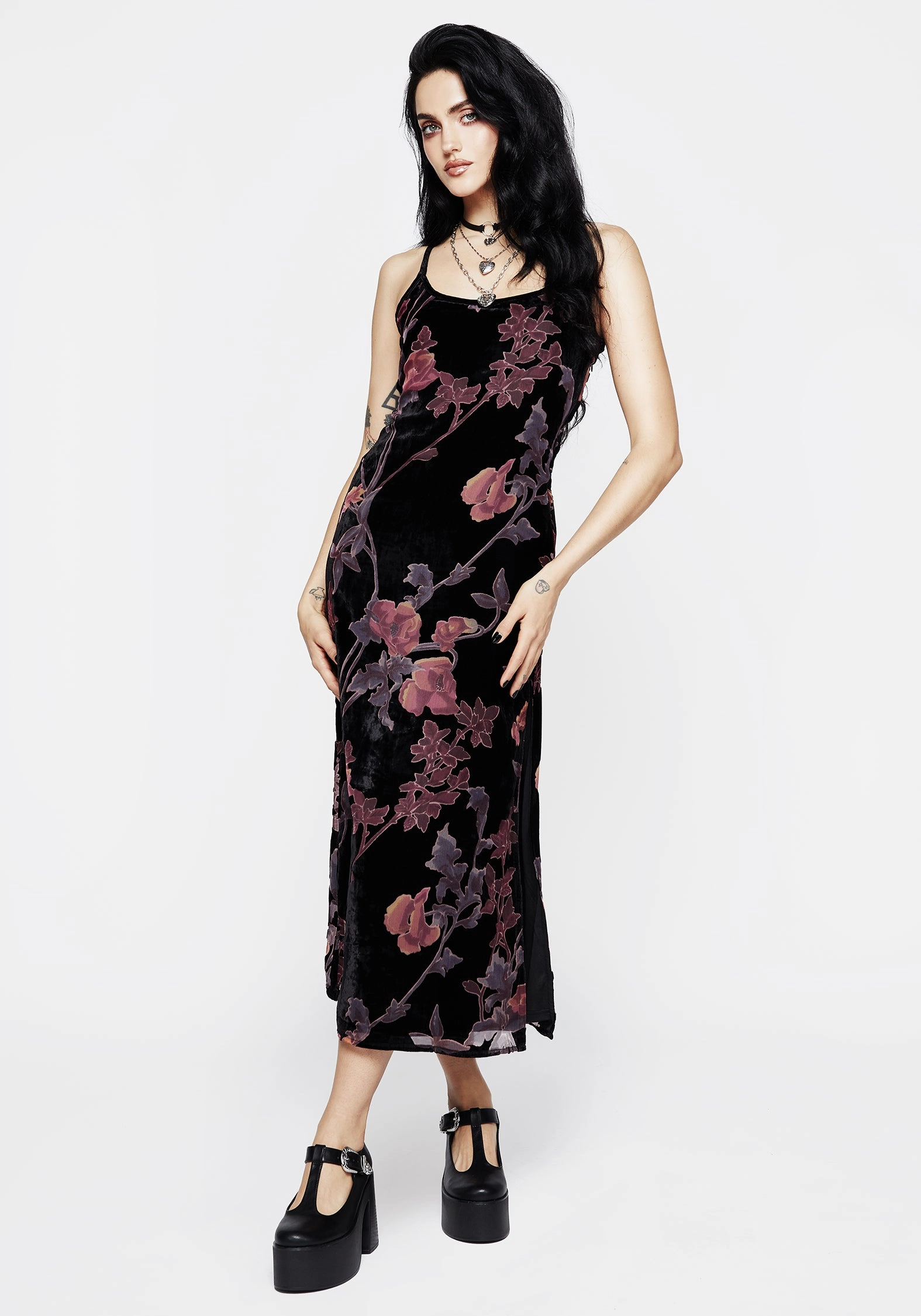 Waterlily Devor Velour Midaxi Slip Dress