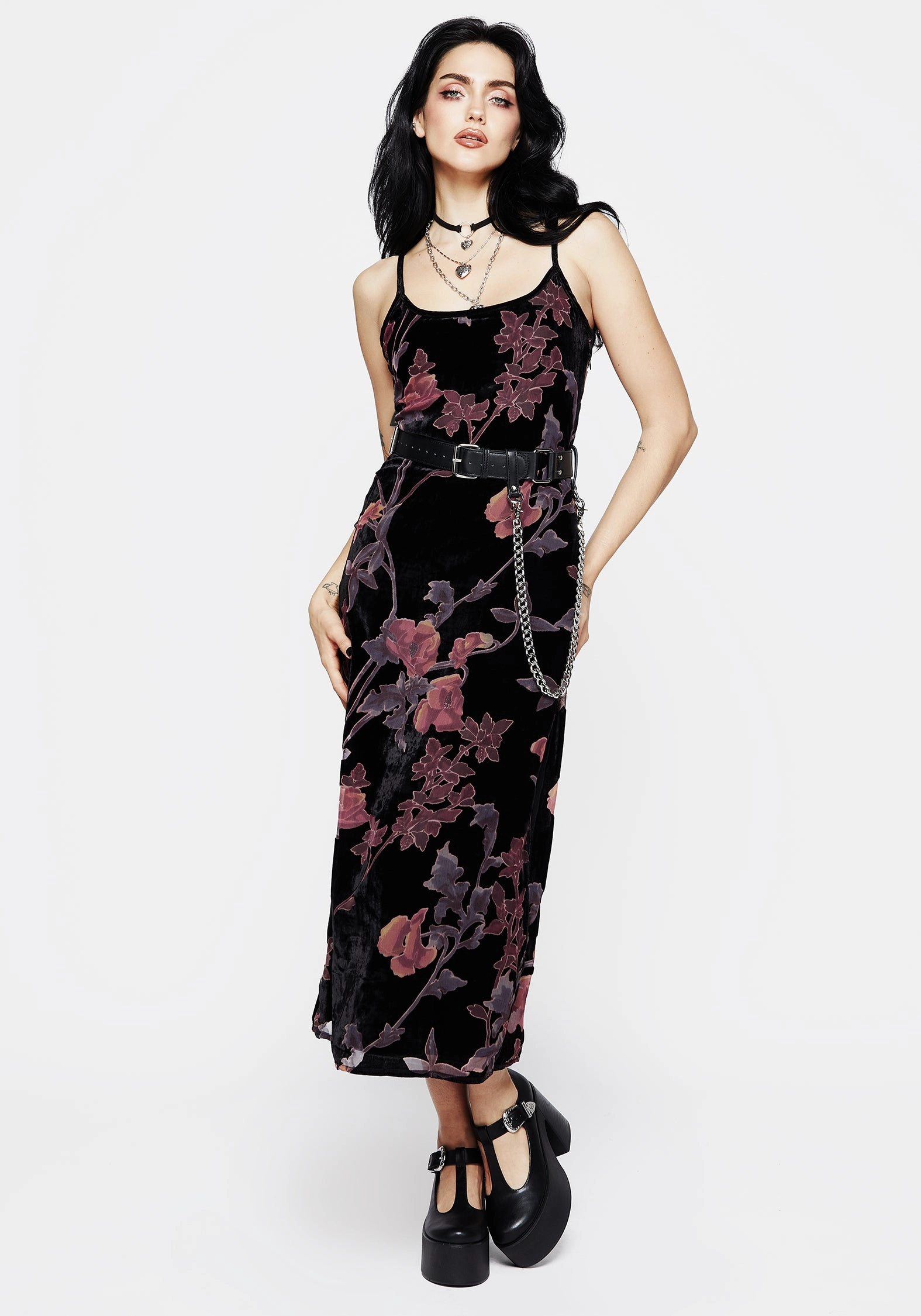 Waterlily Devor Velour Midaxi Slip Dress