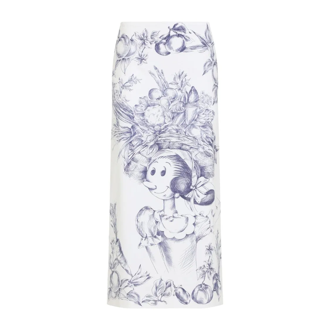 White Cotton Printed Pencil Skirt